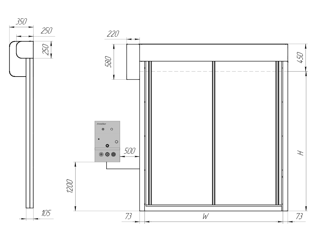 General view of a door with side drive (drive on the left/drive on the right)